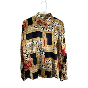 Paolo Santini Vtg Silk Animal Print Button Down Shirt